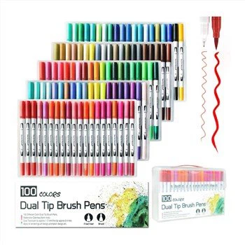 Conjunto de caneta marcador de pincel aquarela de ponta dupla